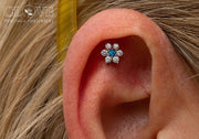 Gold Flower with CZ Stones and Blue Opal