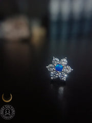 Gold Flower with CZ Stones and Blue Opal