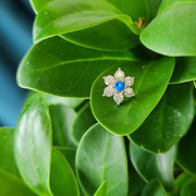 Gold Flower with CZ Stones and Blue Opal
